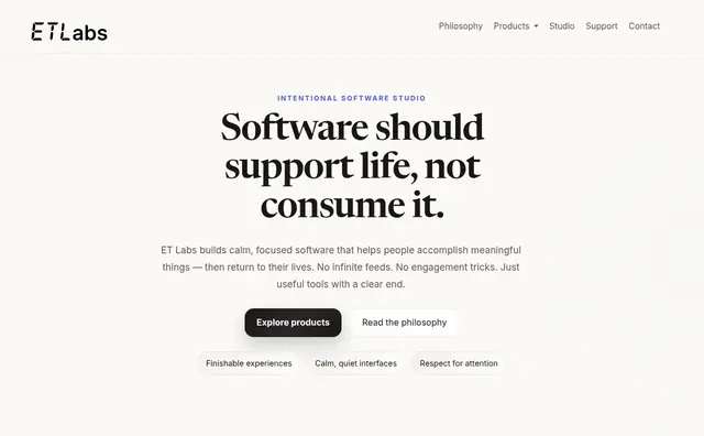 ET Labs studio website homepage